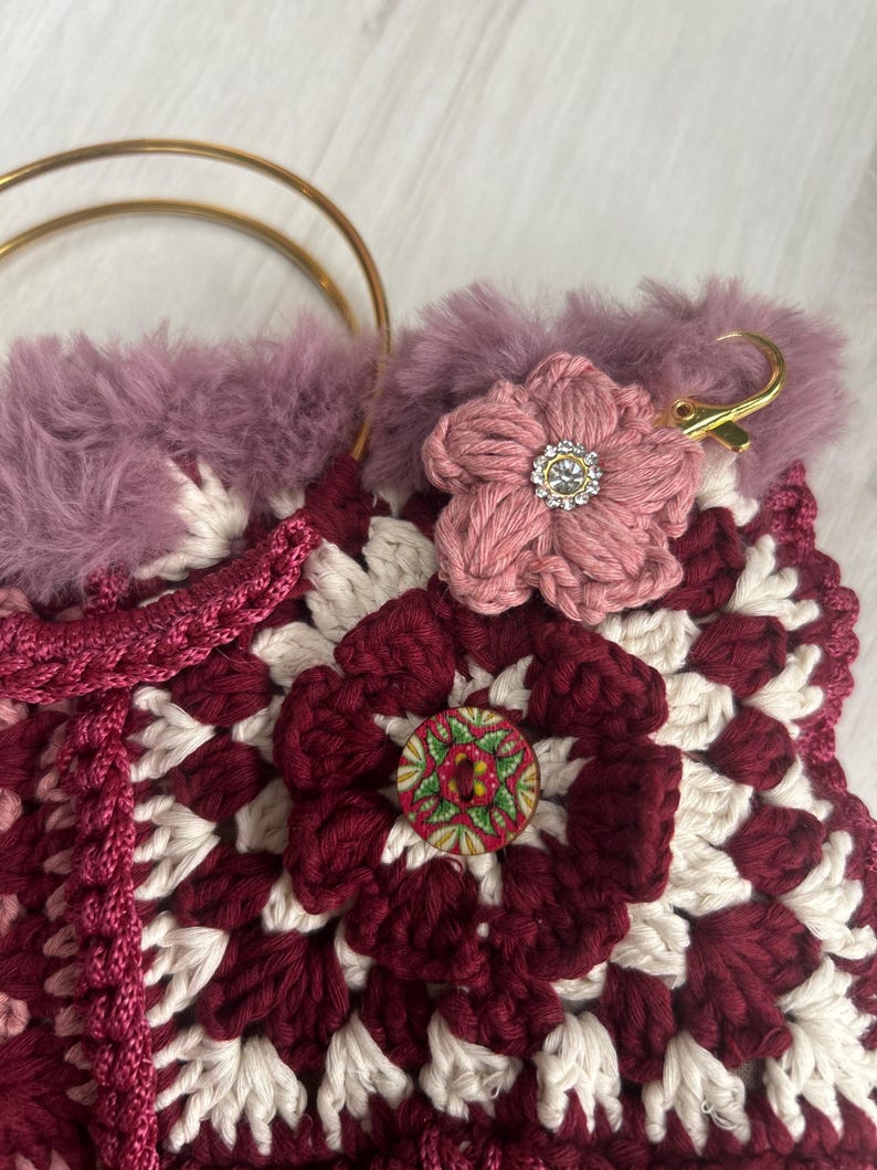 Floral patchwork crochet bag with shoulder strap
