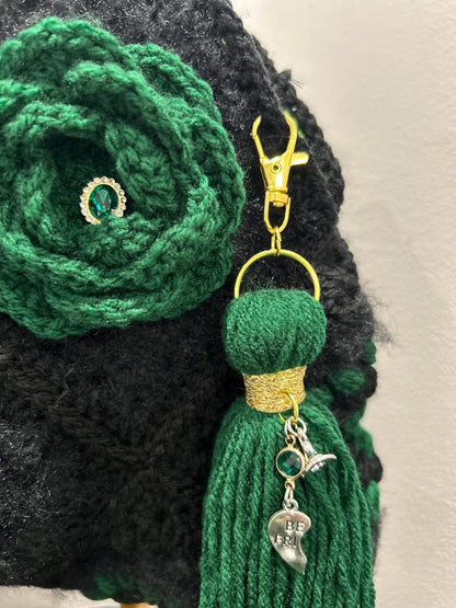 Emerald rose crochet handbag styled view