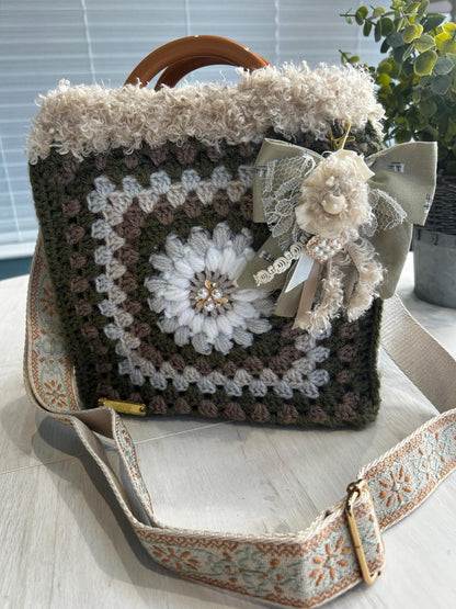 Boho crochet tote with matching purse set