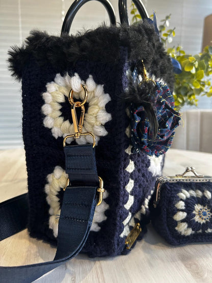 Crochet granny square tote with matching purse