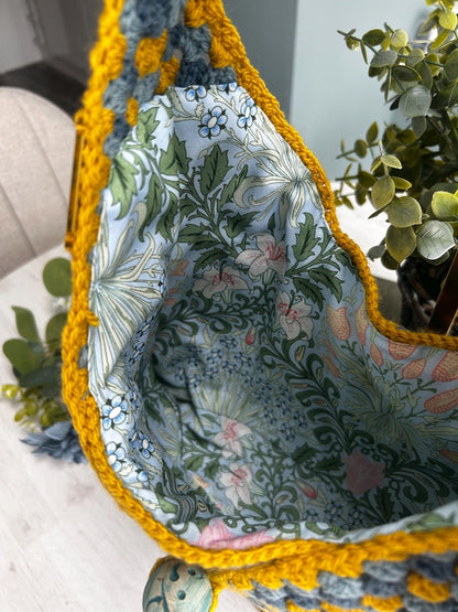 Bright yellow trim and floral interior lining