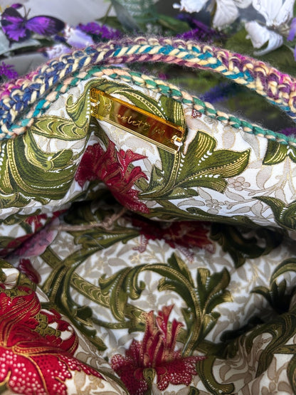 Crochet bag interior with floral lining