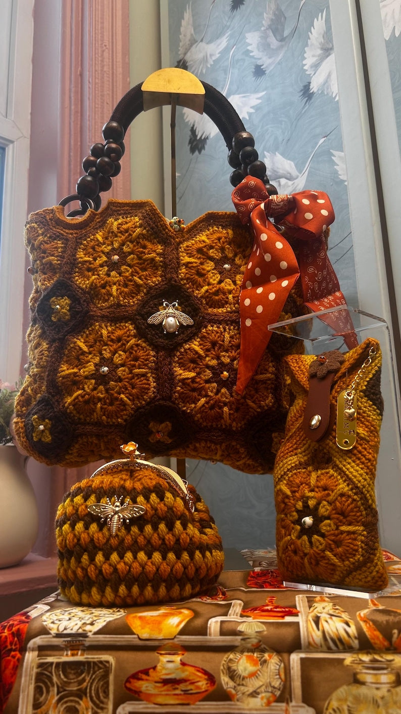 Wildflower and Honey set: tote, coin purse and glasses case
