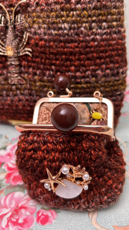Coastal lobster crochet handbag set with matching coin purse